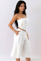 Pleated Wide-Leg Bermuda Pants