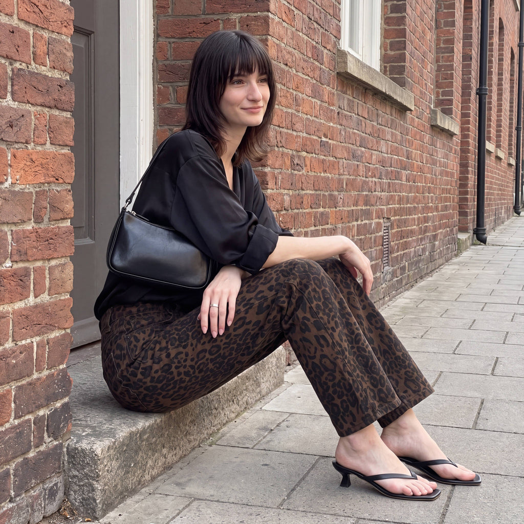 High Rise Relaxed Straight Leopard Print Pants