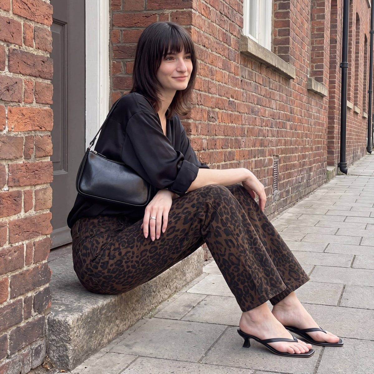 High Rise Relaxed Straight Leopard Print Pants