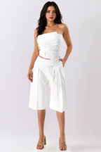 Pleated Wide-Leg Bermuda Pants