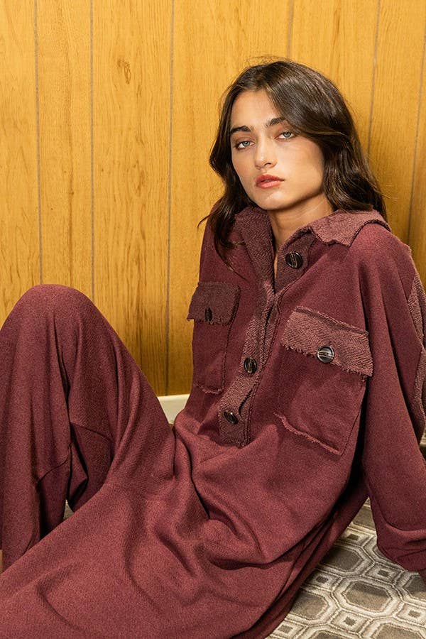 Burgundy Oversize French Terry Jumpsuit