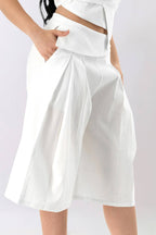 Pleated Wide-Leg Bermuda Pants
