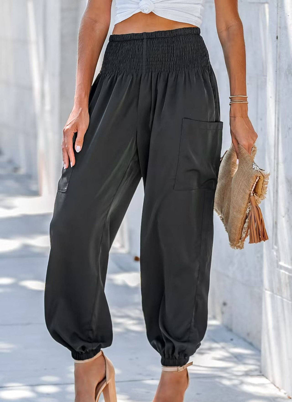 Sweetkama Ladies Solid High Waist Loose Style Pants