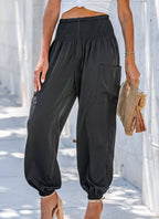Ladies Solid High Waist Loose Style Pants