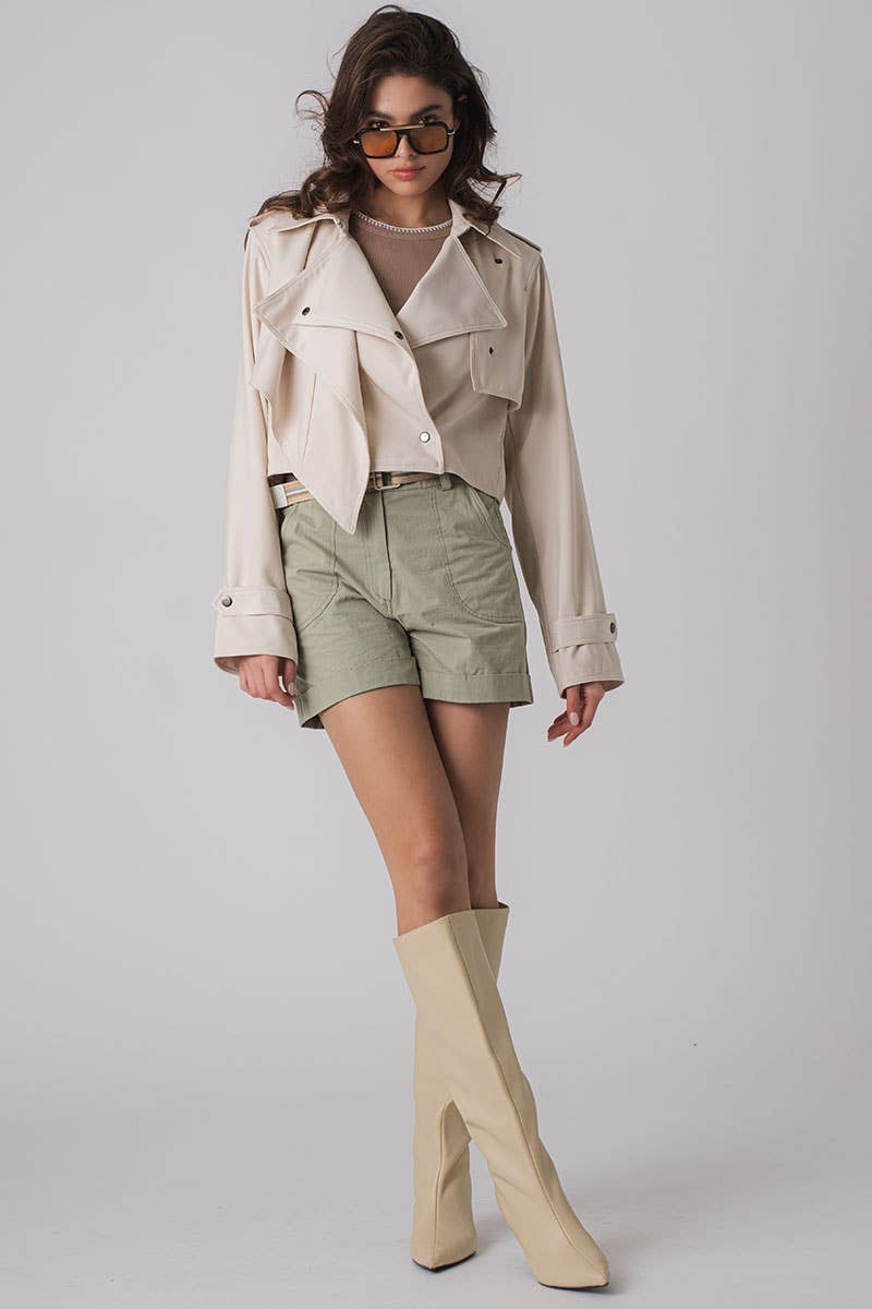 Cropped Double Lapel Lightweight Trench Jacket