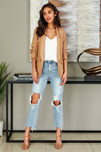 Camel Ruched Sleeve Blazer