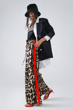 Leopard Straight Pants With Red Stripes Down The Sides