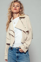 Cropped Double Lapel Lightweight Trench Jacket
