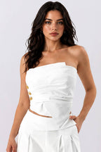 Gold Button-Up Strapless Bandeau Top