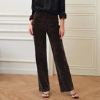 High Rise Relaxed Straight Leopard Print Pants