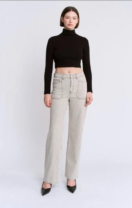 High Loose Fit Straight Striped Jeans