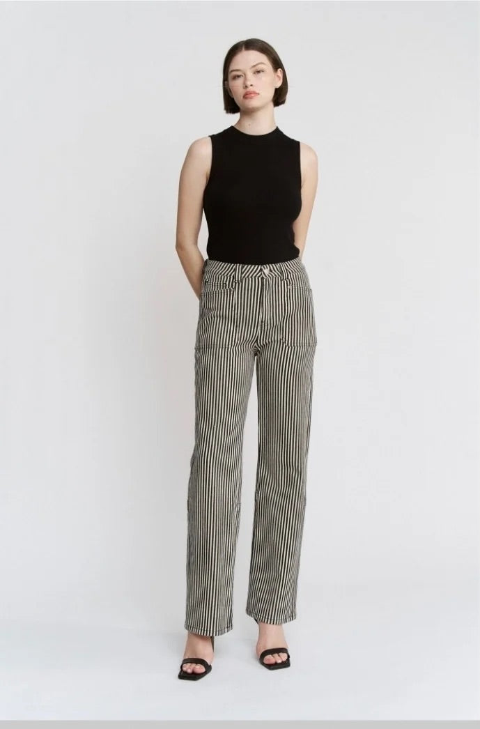 High Loose Fit Straight Striped Jeans