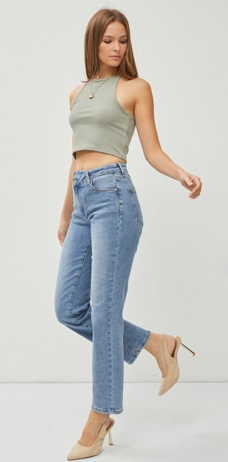 High Rise Crossover Straight Jeans