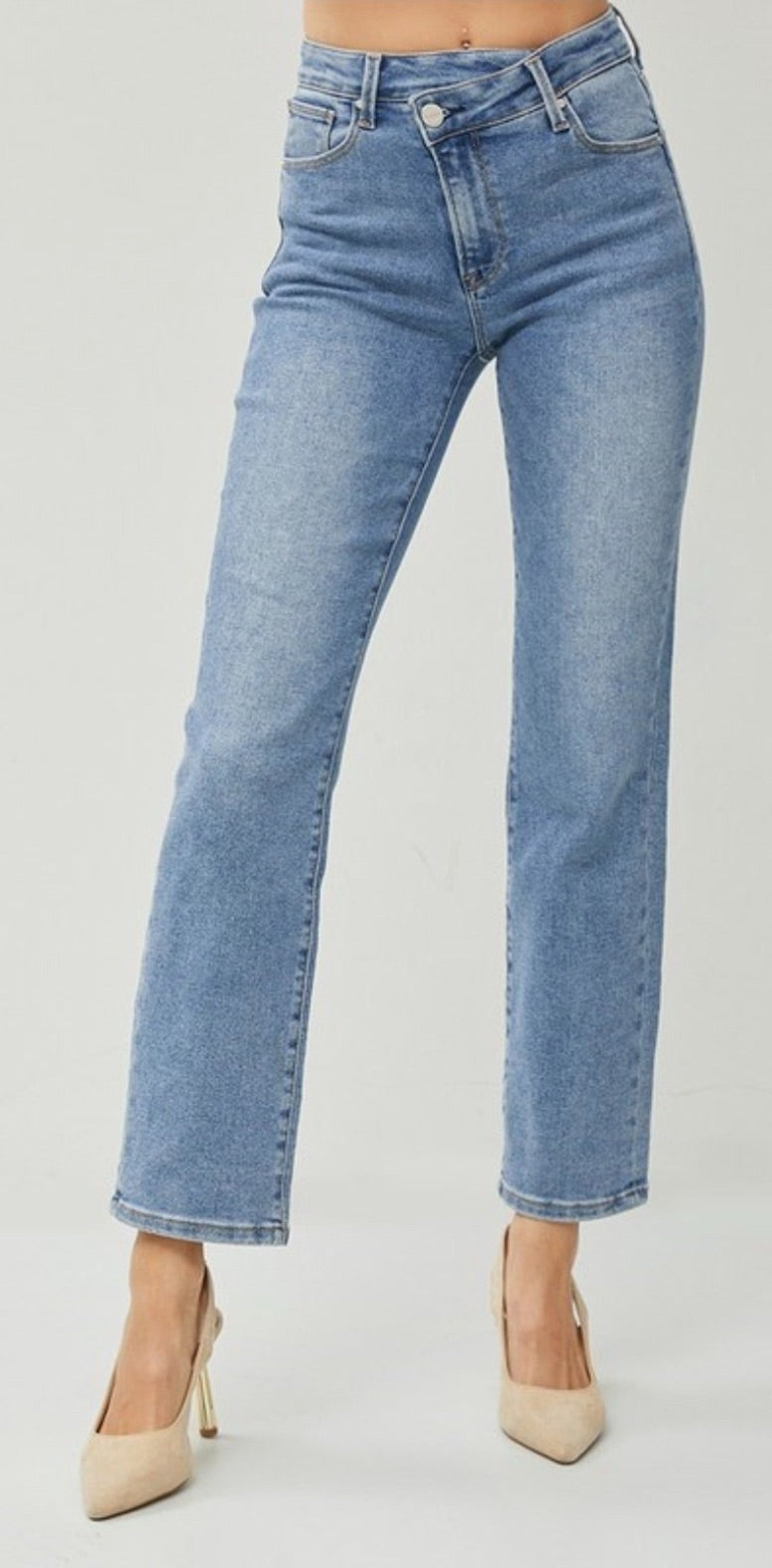 High Rise Crossover Straight Jeans