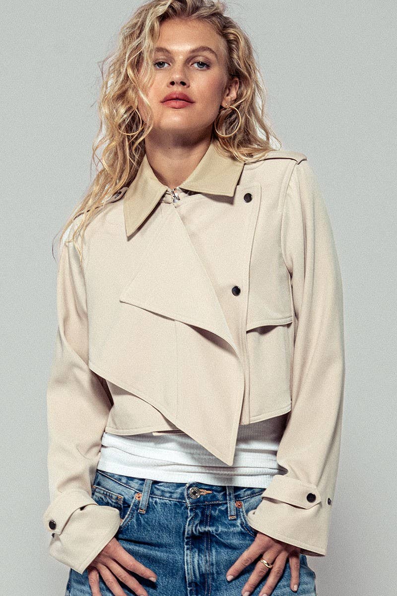 Cropped Double Lapel Lightweight Trench Jacket