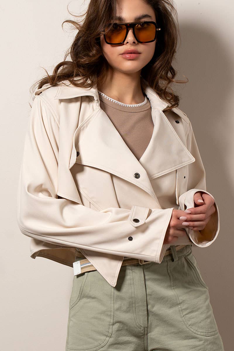 Cropped Double Lapel Lightweight Trench Jacket