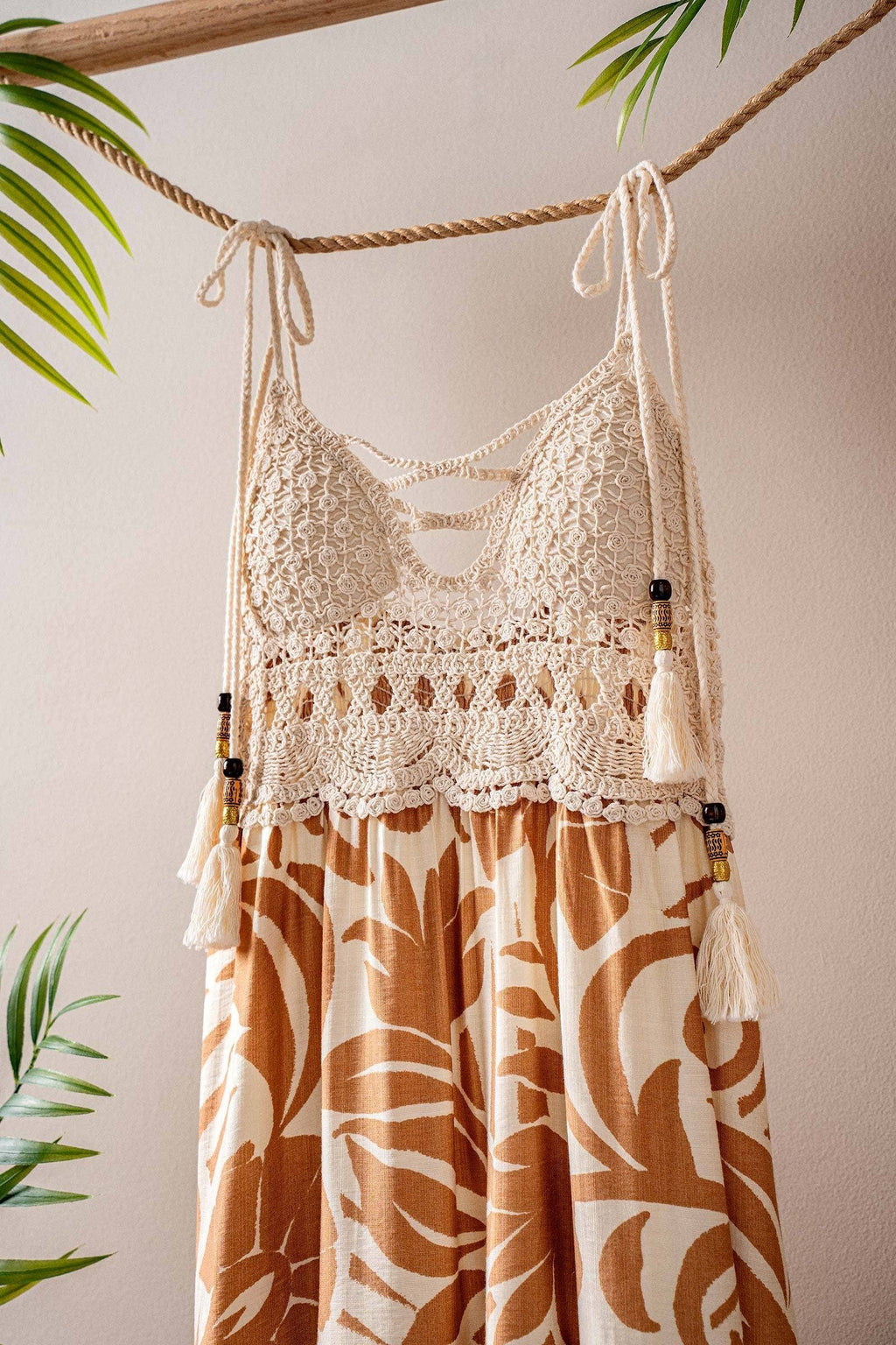 Boho Crochet Top Tropical Maxi Dress