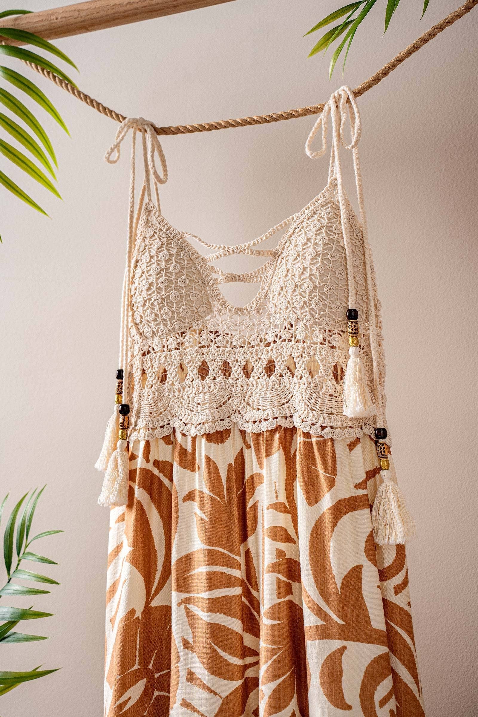 Boho Crochet Top Tropical Maxi Dress
