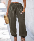 Ladies Solid High Waist Loose Style Pants