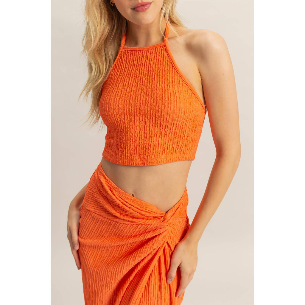 HF25A412-SET-Knit Halter Top And Knotted Skirt Set