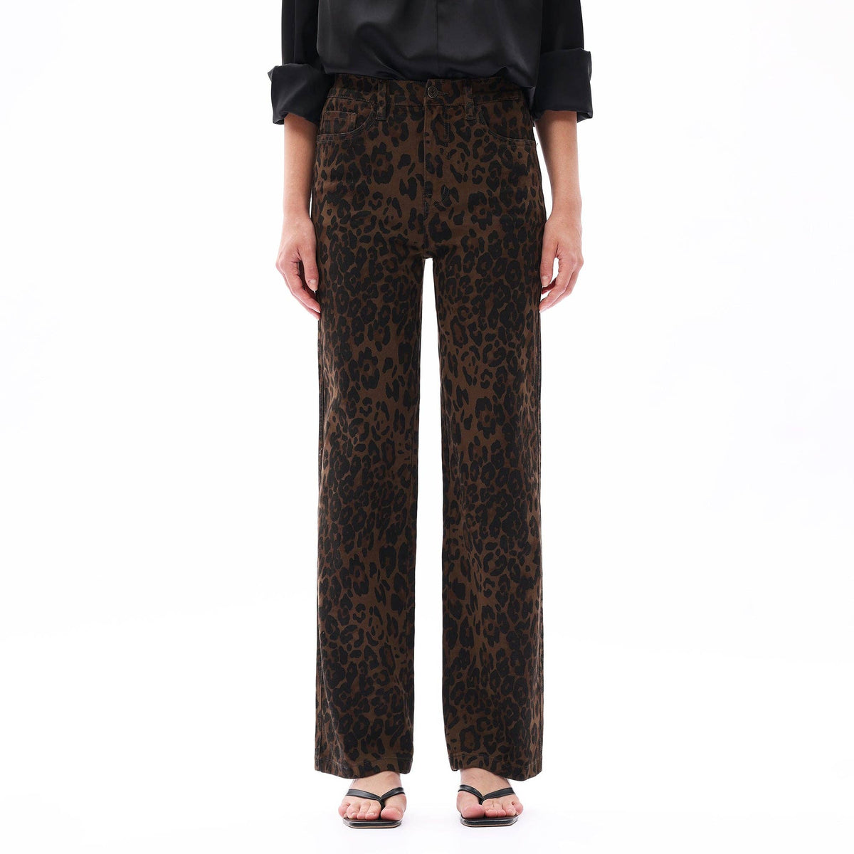 High Rise Relaxed Straight Leopard Print Pants