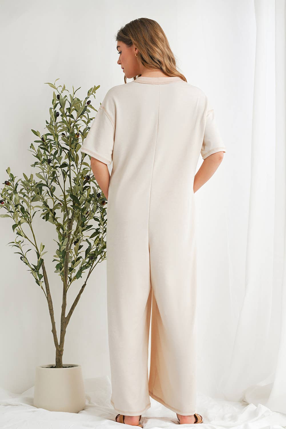 Casual Buttoned Front Pockets Wide Leg Jumpsuit | S-XL