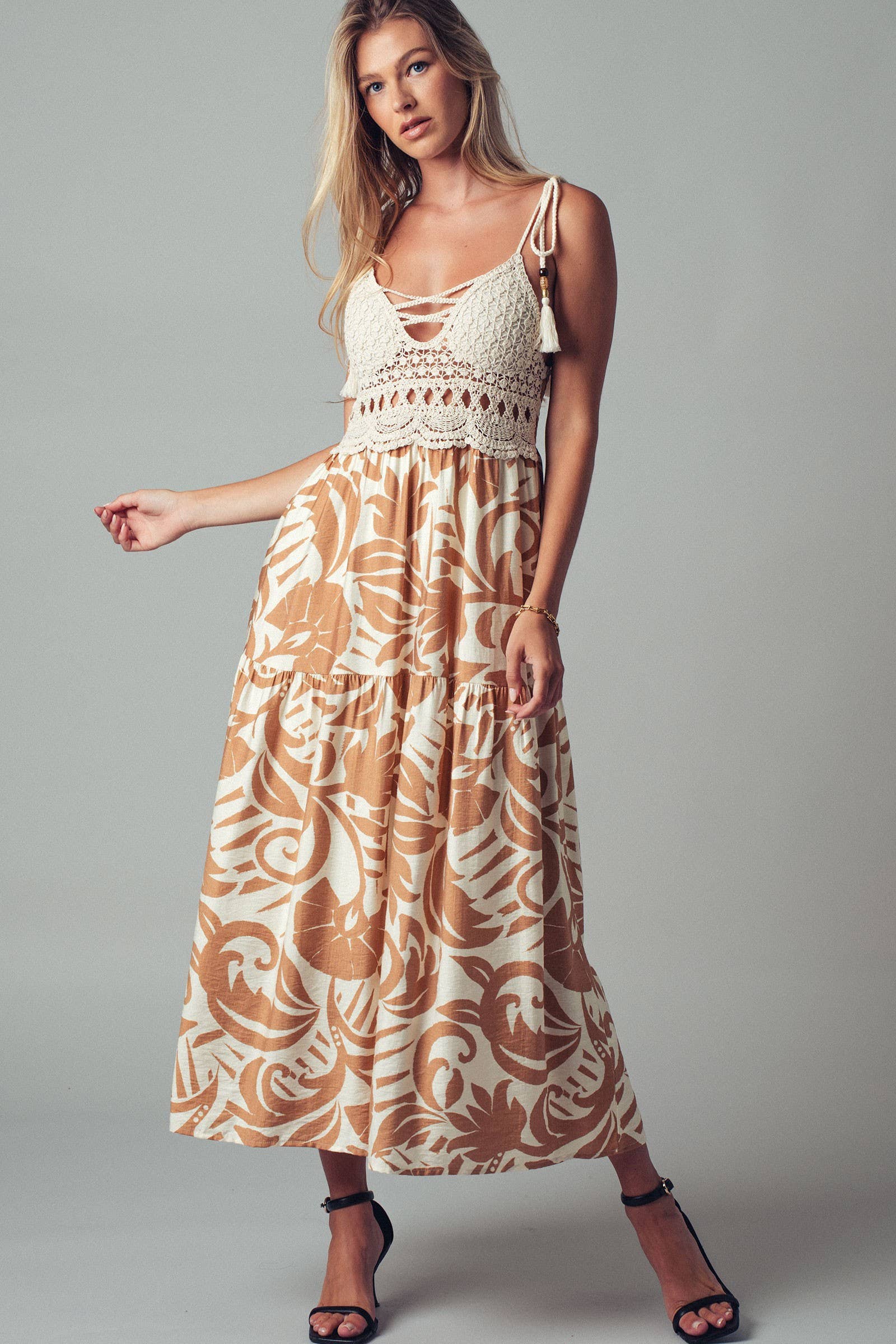 Boho Crochet Top Tropical Maxi Dress