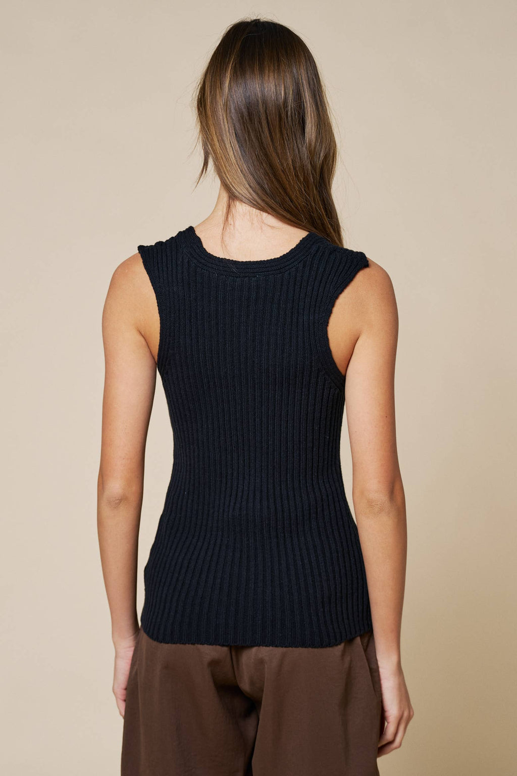 Ribbed Cut Out Strap Knit Tank Top