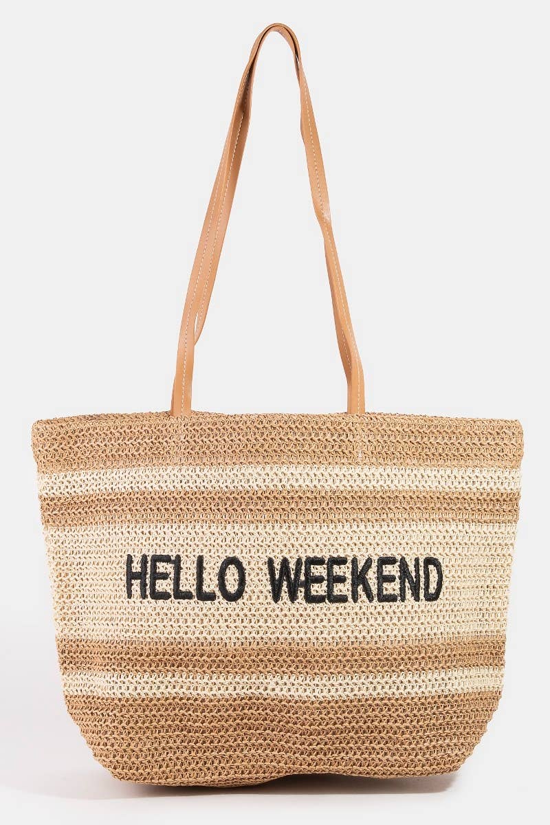 Hello Weekend Straw Braided Tote Bag