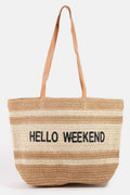 Hello Weekend Straw Braided Tote Bag