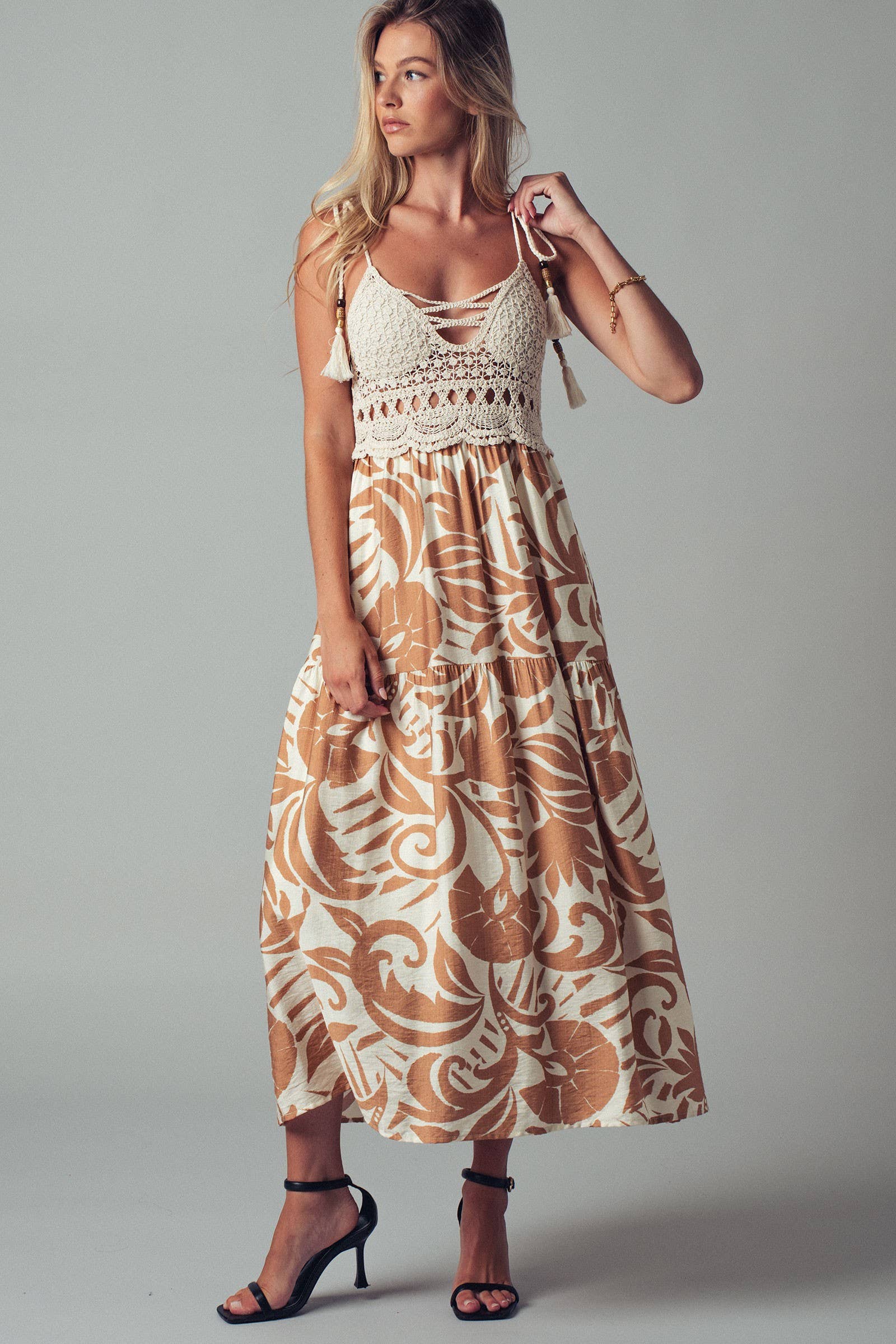 Boho Crochet Top Tropical Maxi Dress