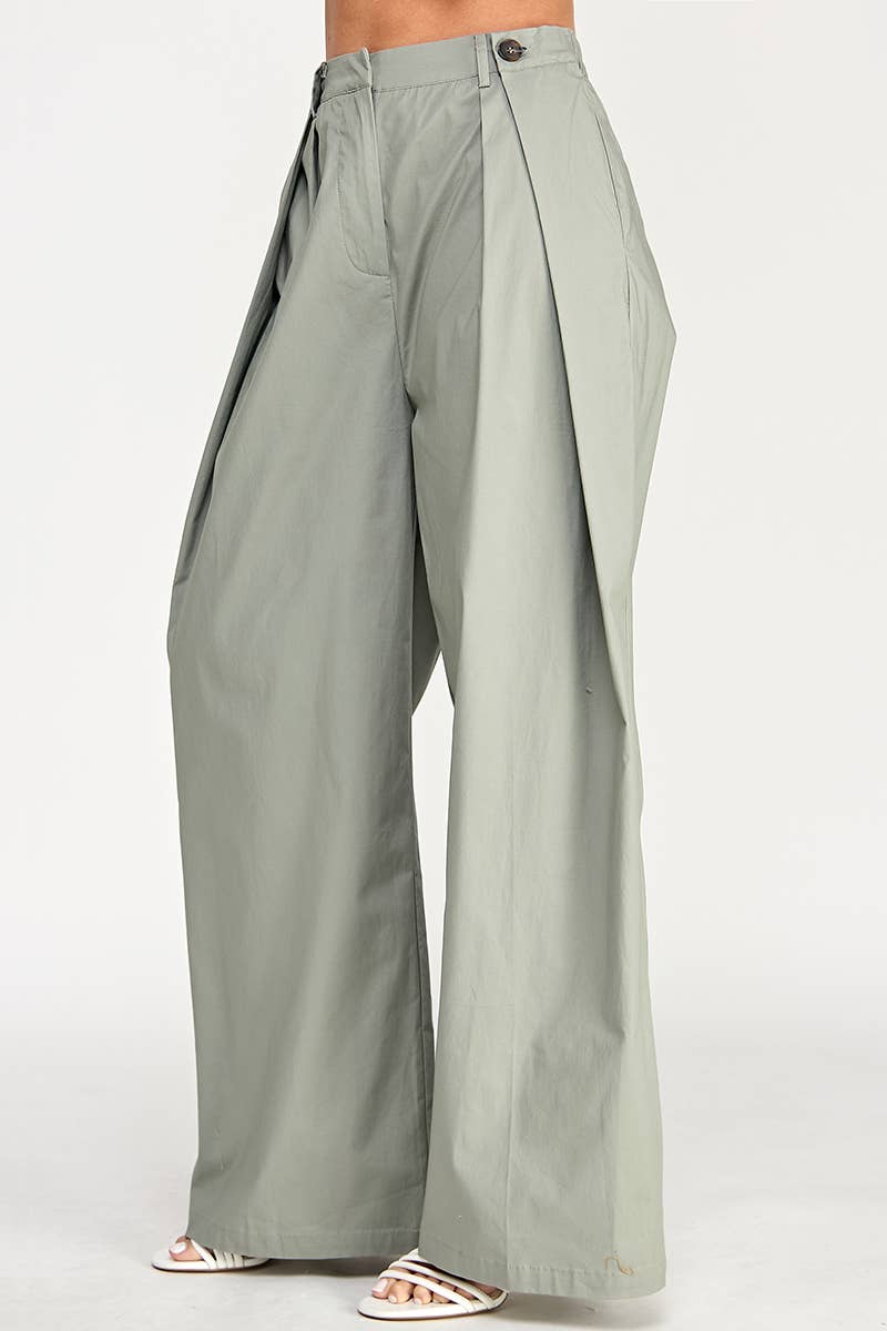 Elastic band, side pleated with button pant
