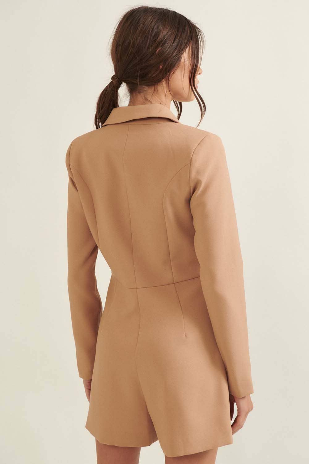 Solid Notch Lapel Collar One Button Romper