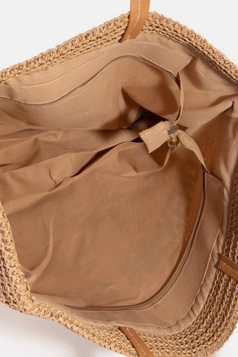 Hello Weekend Straw Braided Tote Bag