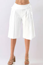 Pleated Wide-Leg Bermuda Pants