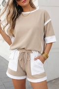 Colorblock Patchwork Drawstring 2pcs Shorts Set | S-XL