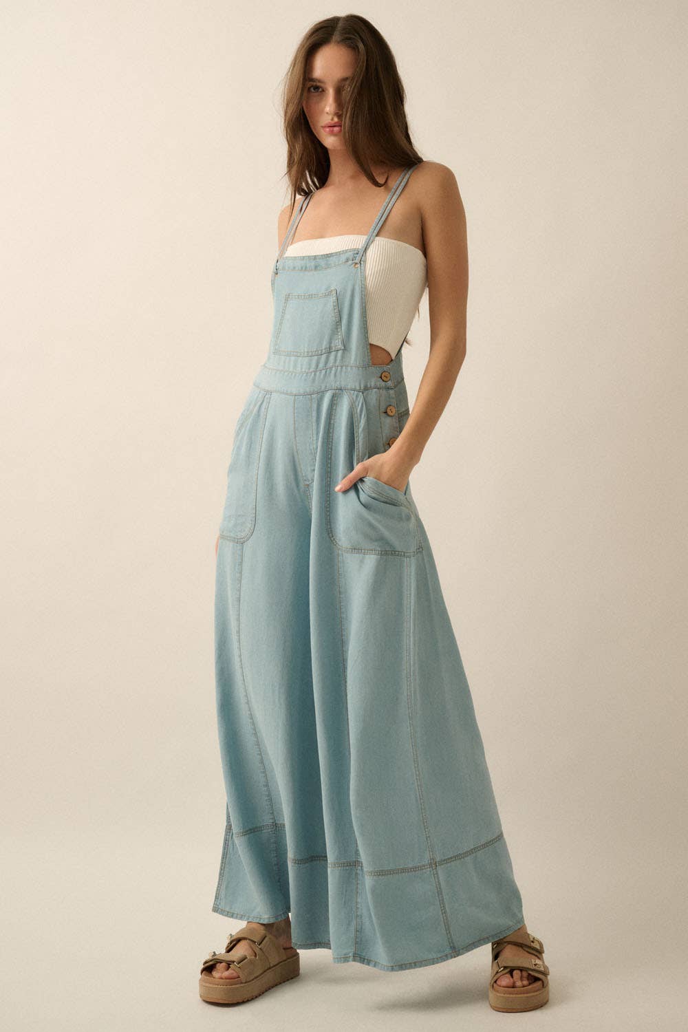 Denim Wide-Leg Overall Jumpsuit