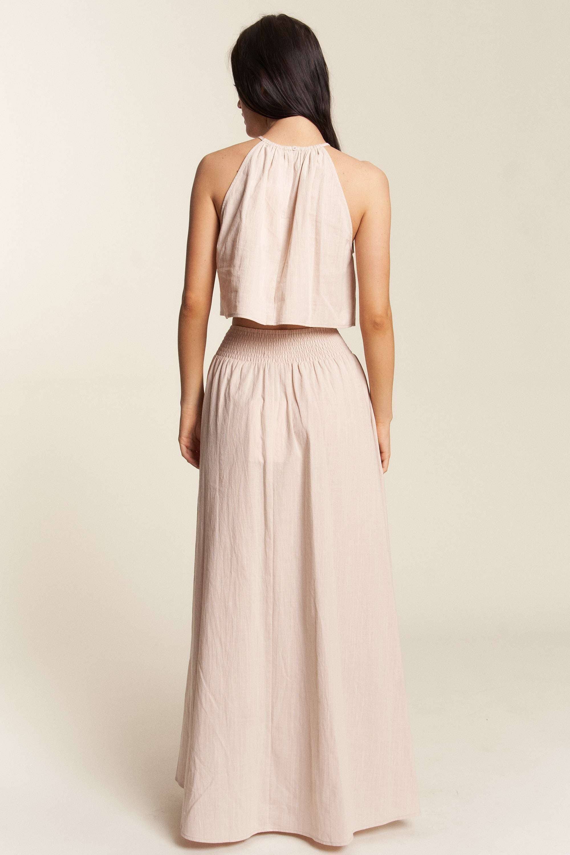 HALTER CROP TOP WITH MATCHING MAXI SKIRT SET