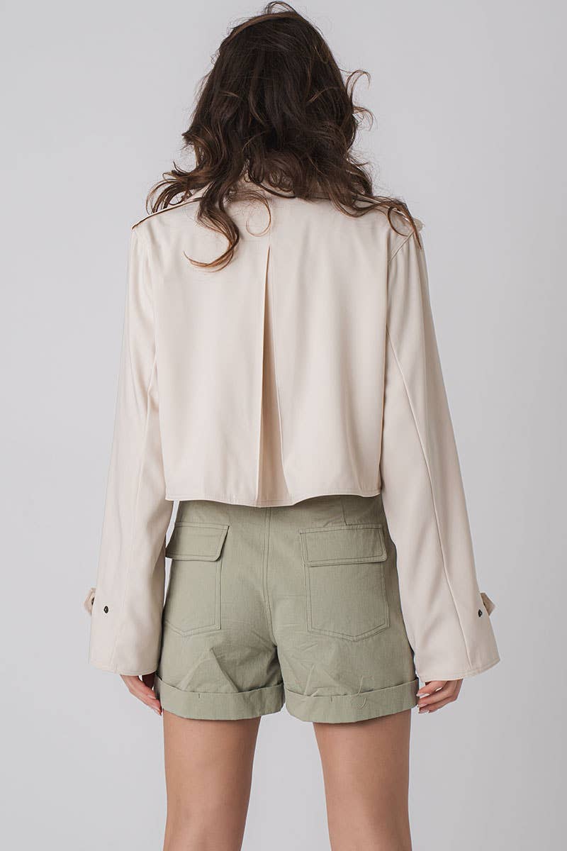 Cropped Double Lapel Lightweight Trench Jacket