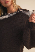CREW NECK SATIN SCARF AROUND THE NECK PULLOVER SWEATER