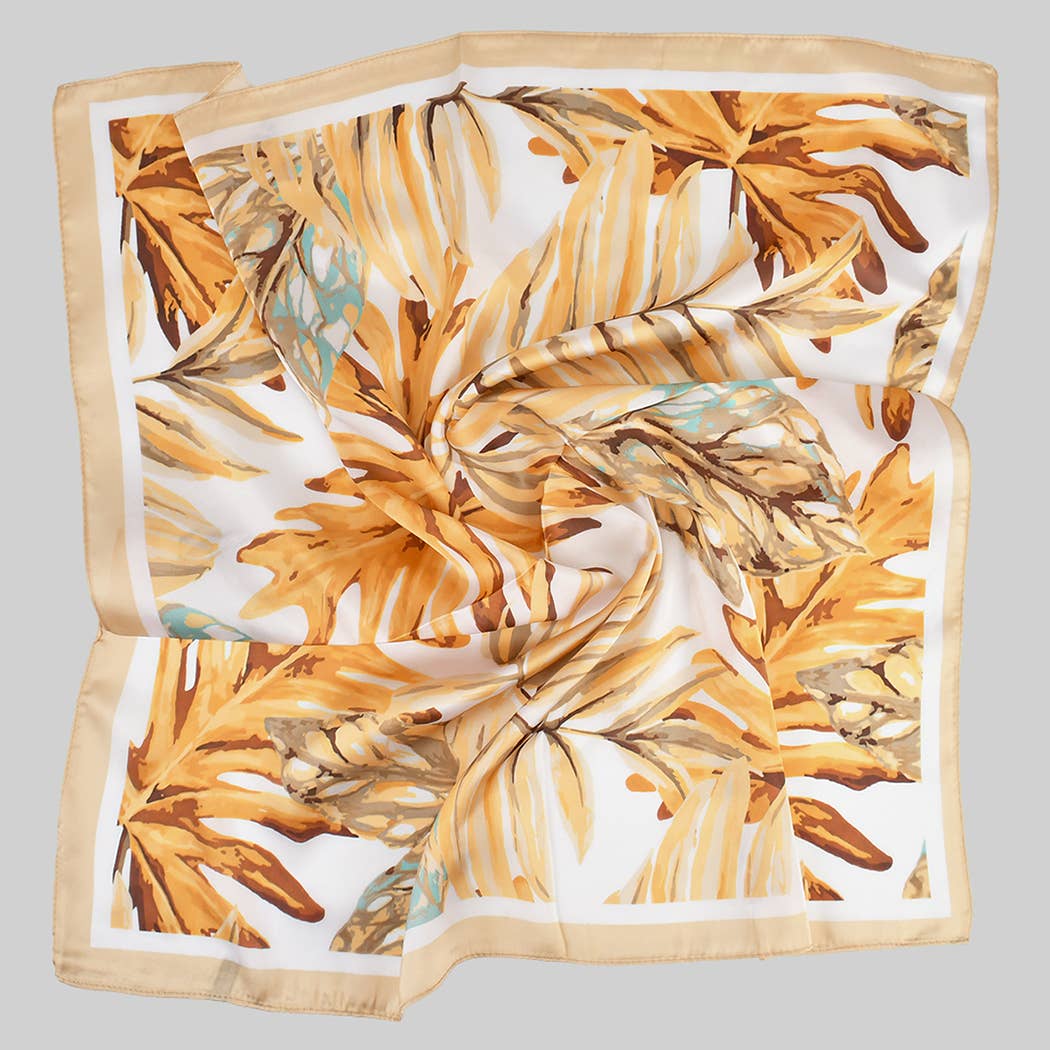MONSTERA LEAF PRINT SILKY SQUARE SCARF