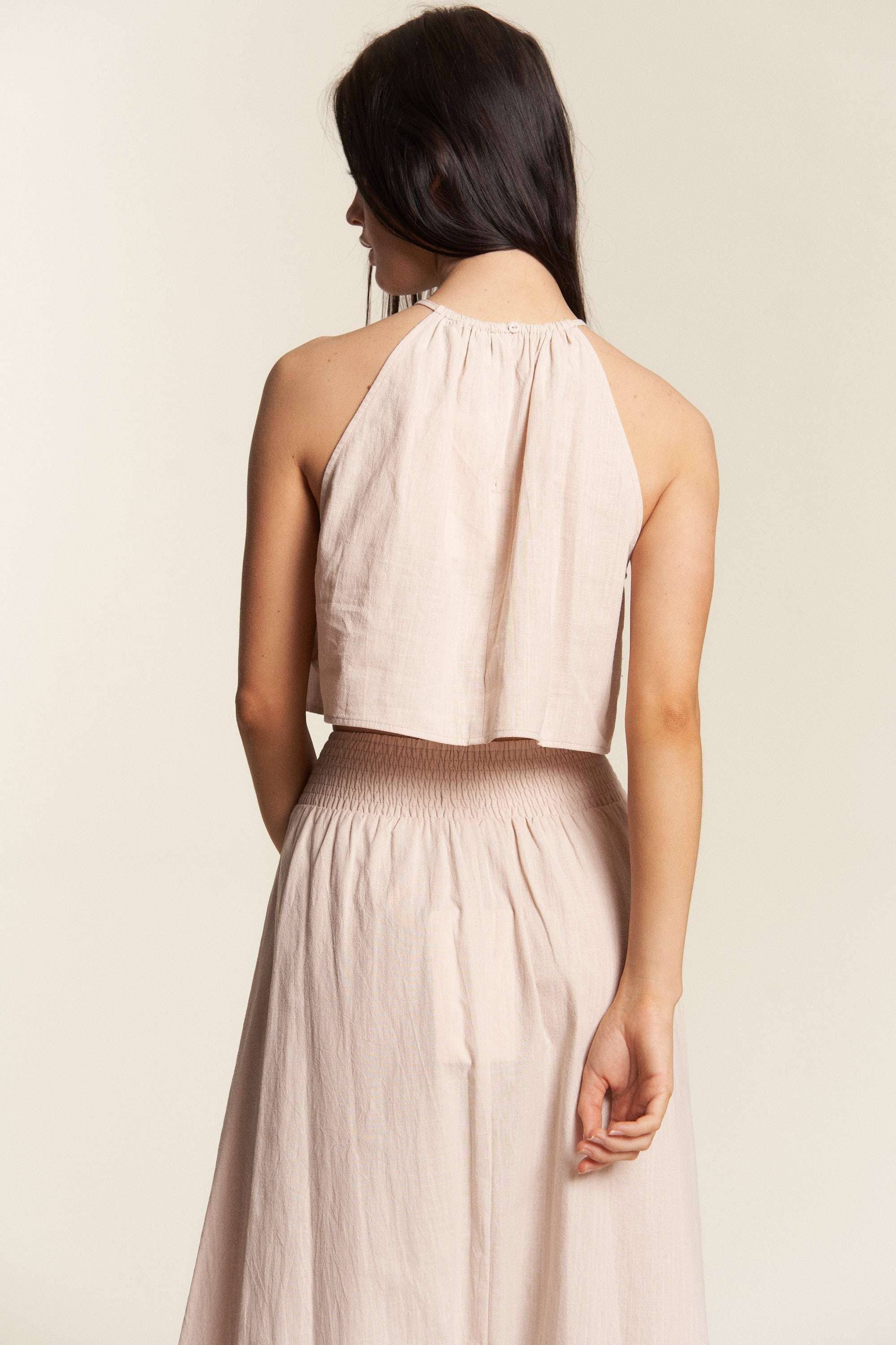 HALTER CROP TOP WITH MATCHING MAXI SKIRT SET