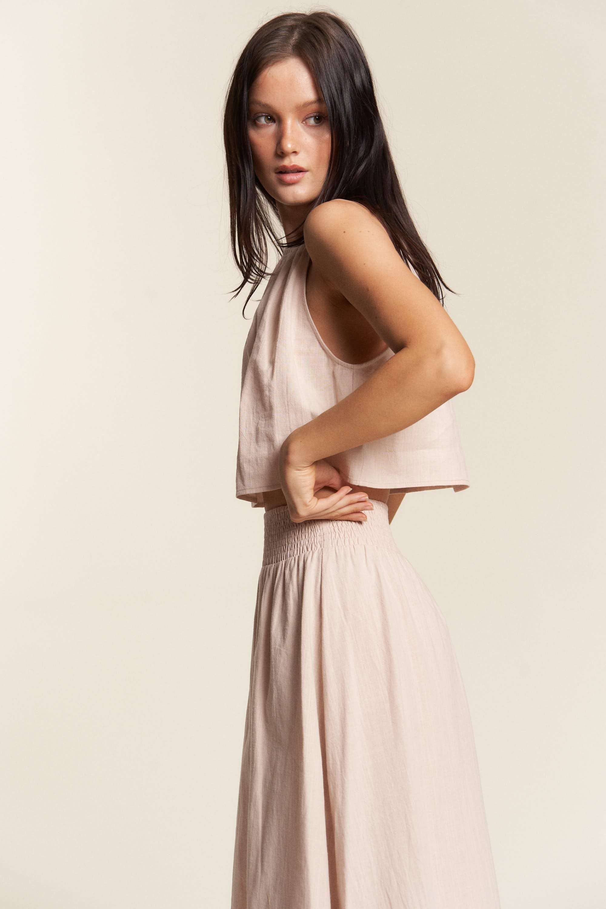 HALTER CROP TOP WITH MATCHING MAXI SKIRT SET