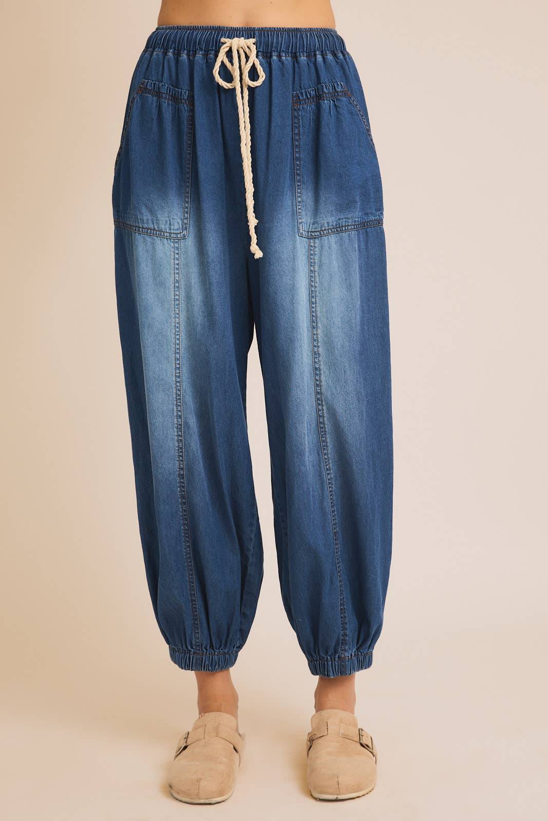 DRAW STRING WAIST WIDE JOGGER JEAN