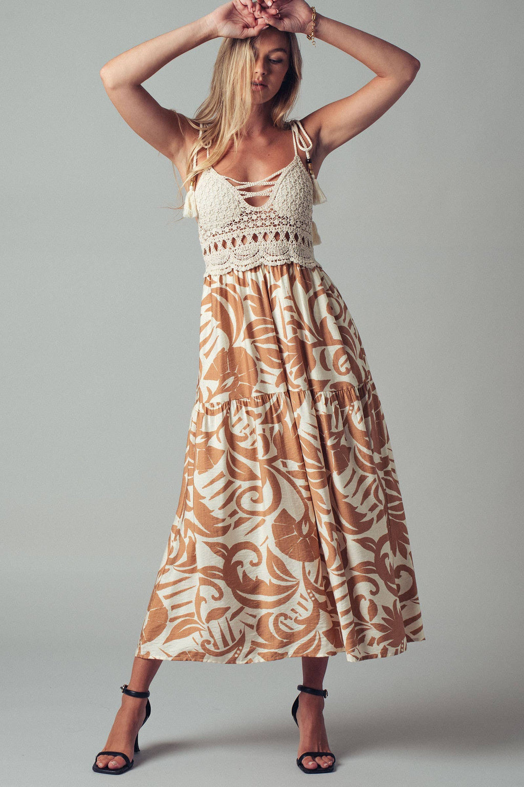 Boho Crochet Top Tropical Maxi Dress
