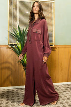 Burgundy Oversize French Terry Jumpsuit