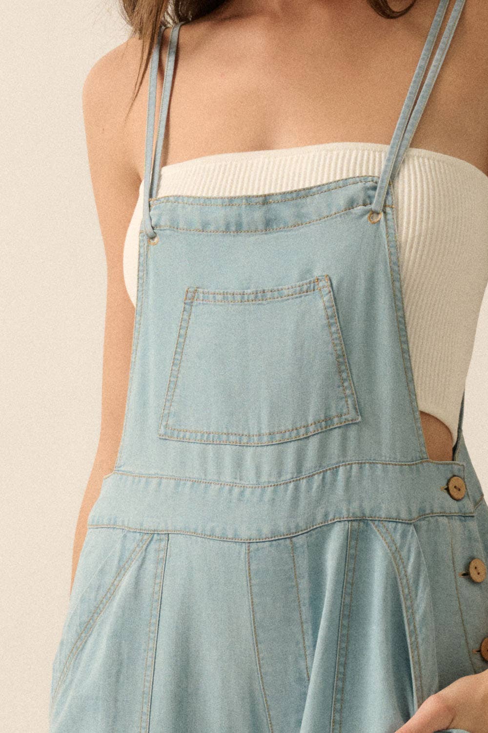 Denim Wide-Leg Overall Jumpsuit