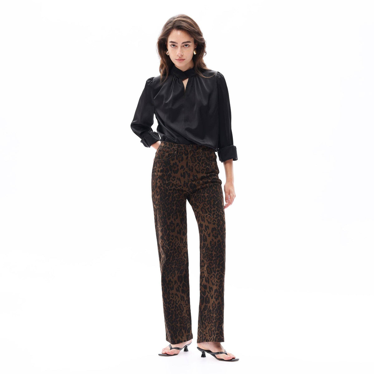 High Rise Relaxed Straight Leopard Print Pants