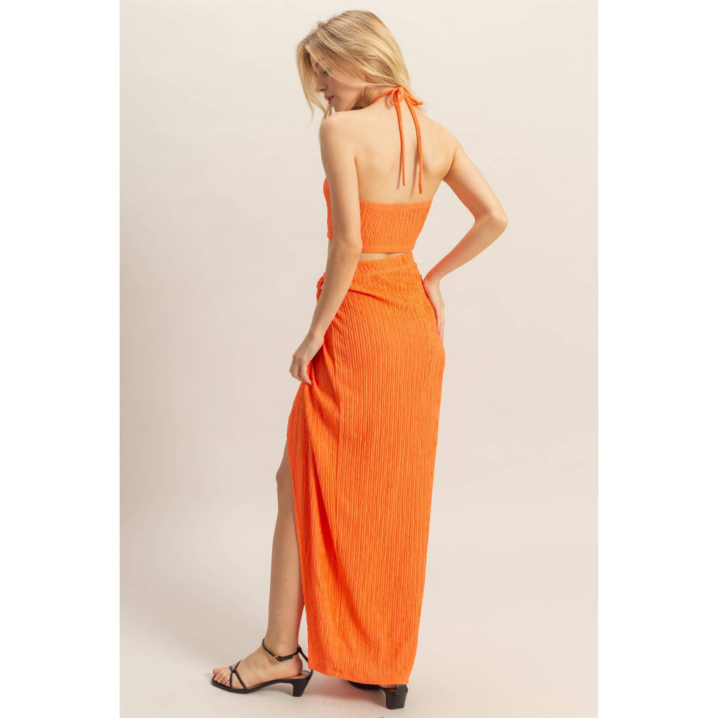 HF25A412-SET-Knit Halter Top And Knotted Skirt Set