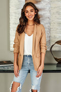 3/4 RUCHED SLEEVE PU BLAZER (81133-CAM)